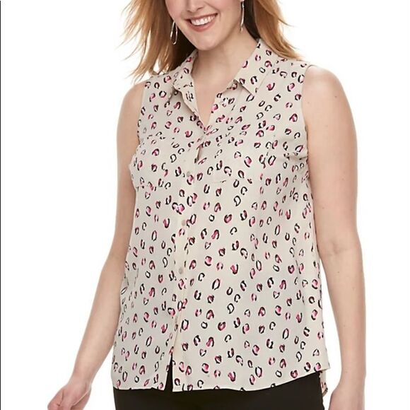 Apt. 9 leopard print button down tank top blouse size 1X - Picture 1 of 10